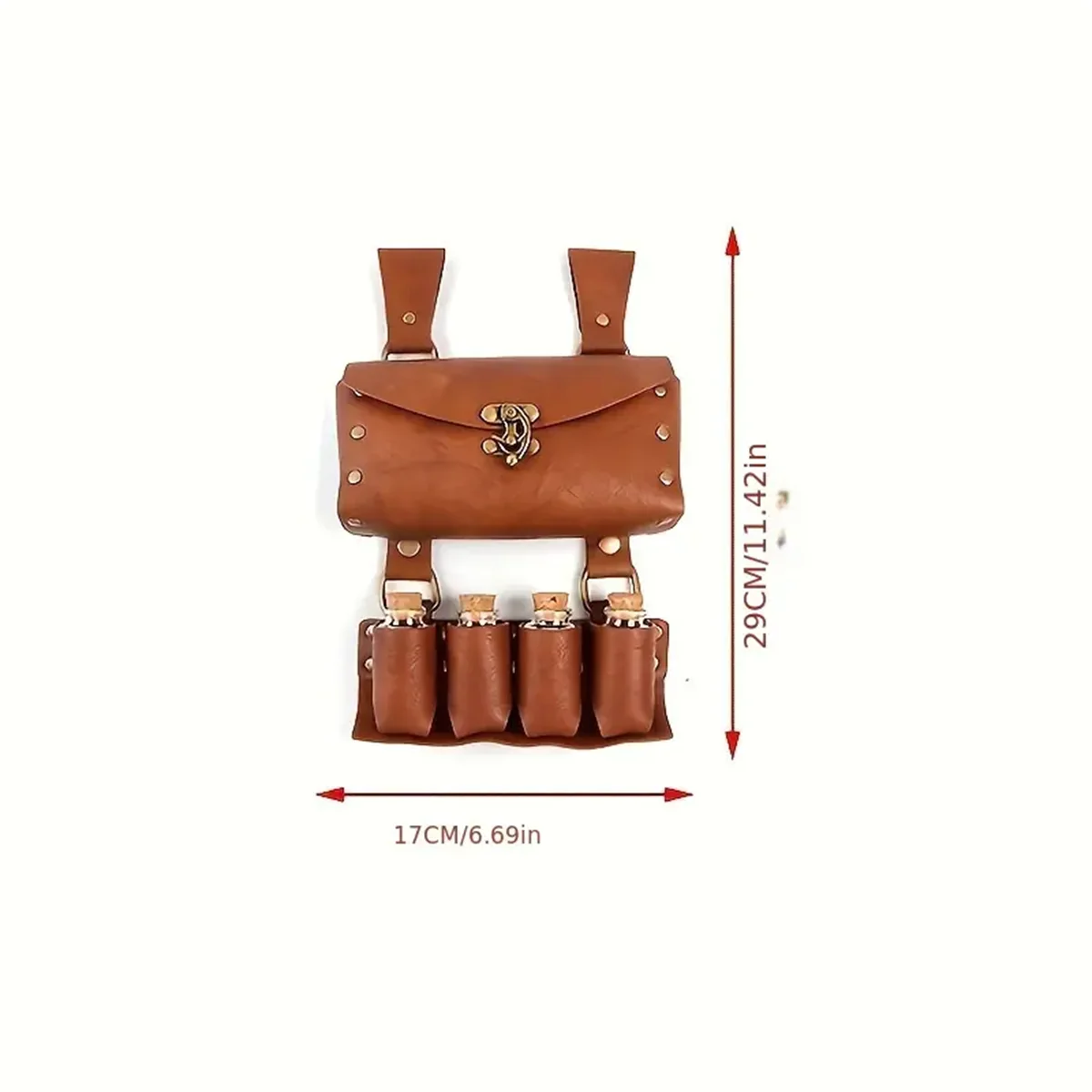 Renaissance Leather Cosplay Belt – Medieval Wizard Waist Bag with Alchemy Bottle, Cork Stopper & Copper Coin