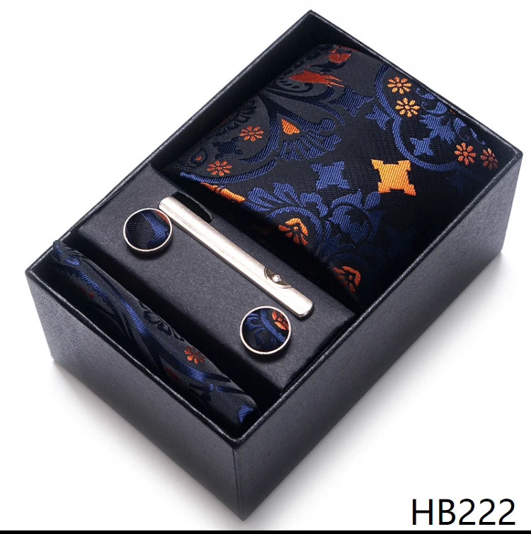 Men’s Tie and Pocket Square Gift Set – 2023 Mixed Colors Paisley Necktie in Box, Wedding Suit Accessory