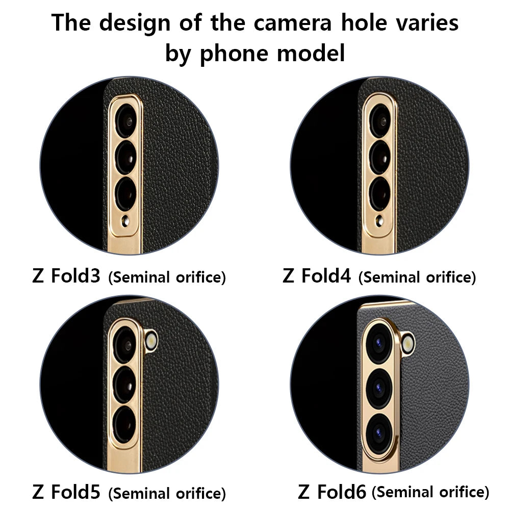 LANGSIDI Leather Case for Samsung Galaxy Z Fold 6/5/4/3 – Gold Plated Magnetic Hinge Cover with Mirror Film & Stand