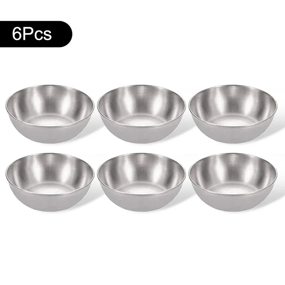 3/6-Piece Stainless Steel Sauce Dishes – Appetizer & Spice Serving Plates for Kitchen