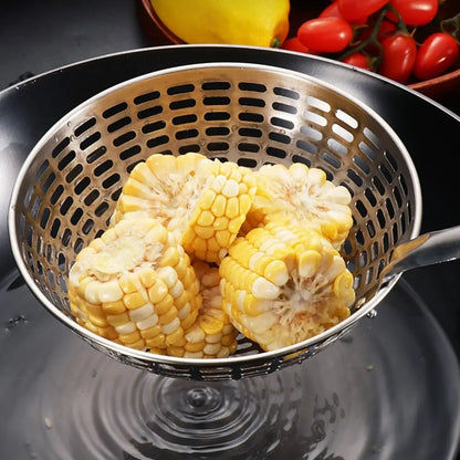 Stainless Steel Colander with Long Handle – Oil Frying Food Net Sieve & Leaky Spoon Kitchen Tool for Cooking
