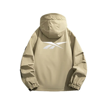 Reebok Logo 2026 Men's Windproof Waterproof Jacket - Spring-Autumn Casual Multi-Pocket Loose Fit