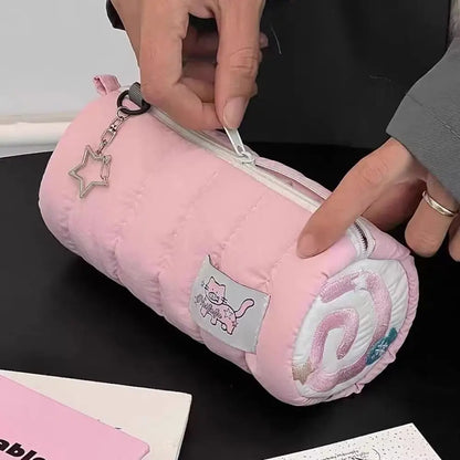 Large Capacity Pink Pencil Case - Soft Touch Pen Bag Stationery Storage Organizer for Students & Gifts