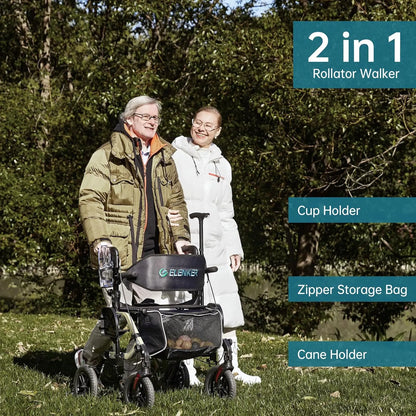 All-Terrain 2-in-1 Rollator & Transport Chair — Folding Wheelchair with 10" Non-Pneumatic Wheels