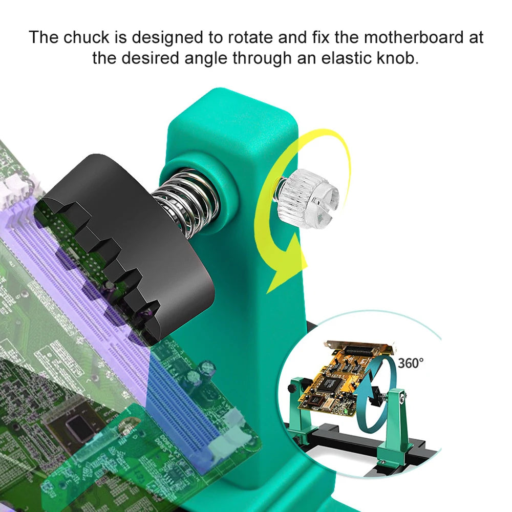 Adjustable Circuit Board Repair Fixture - 360° Rotating Motherboard Holder for PCB Welding Soldering Disassembly Maintenance