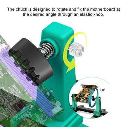 Adjustable Circuit Board Repair Fixture - 360° Rotating Motherboard Holder for PCB Welding Soldering Disassembly Maintenance
