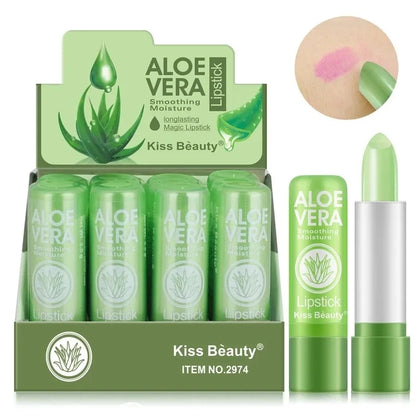 12pc Set Color Changing Aloe Vera Lip Balm – Moisturizing, Long-Lasting Tinted Lipsticks