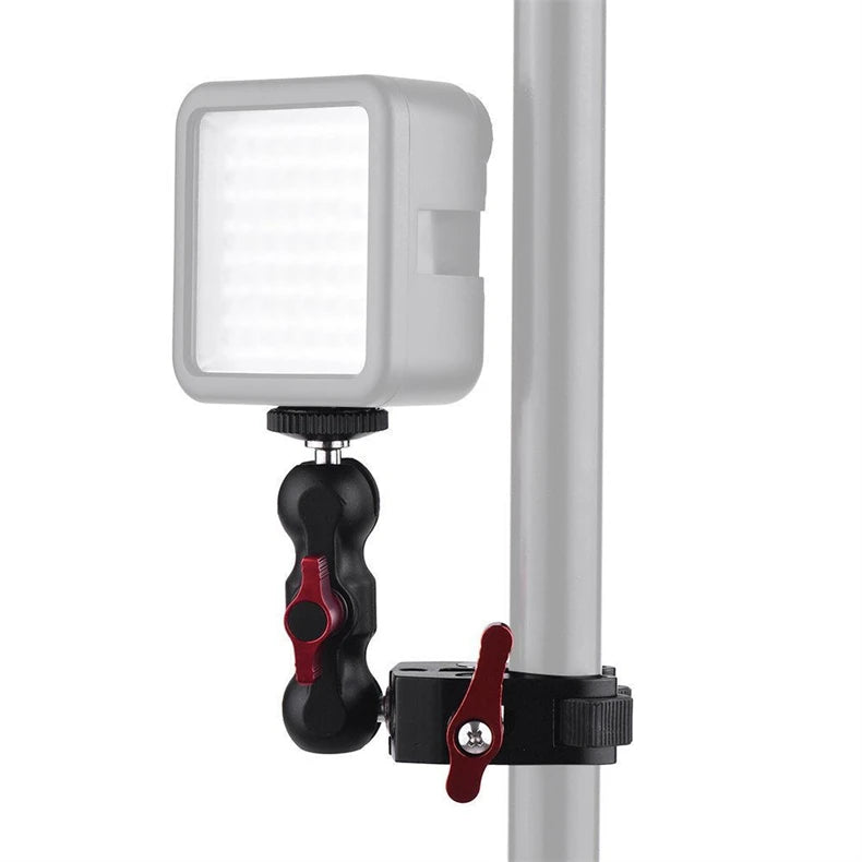 Super Clamp Camera Mount with 360° Ballhead, Double Ball Head Magic Arm Adapter for DSLR, GoPro, LED Lights, and Phone