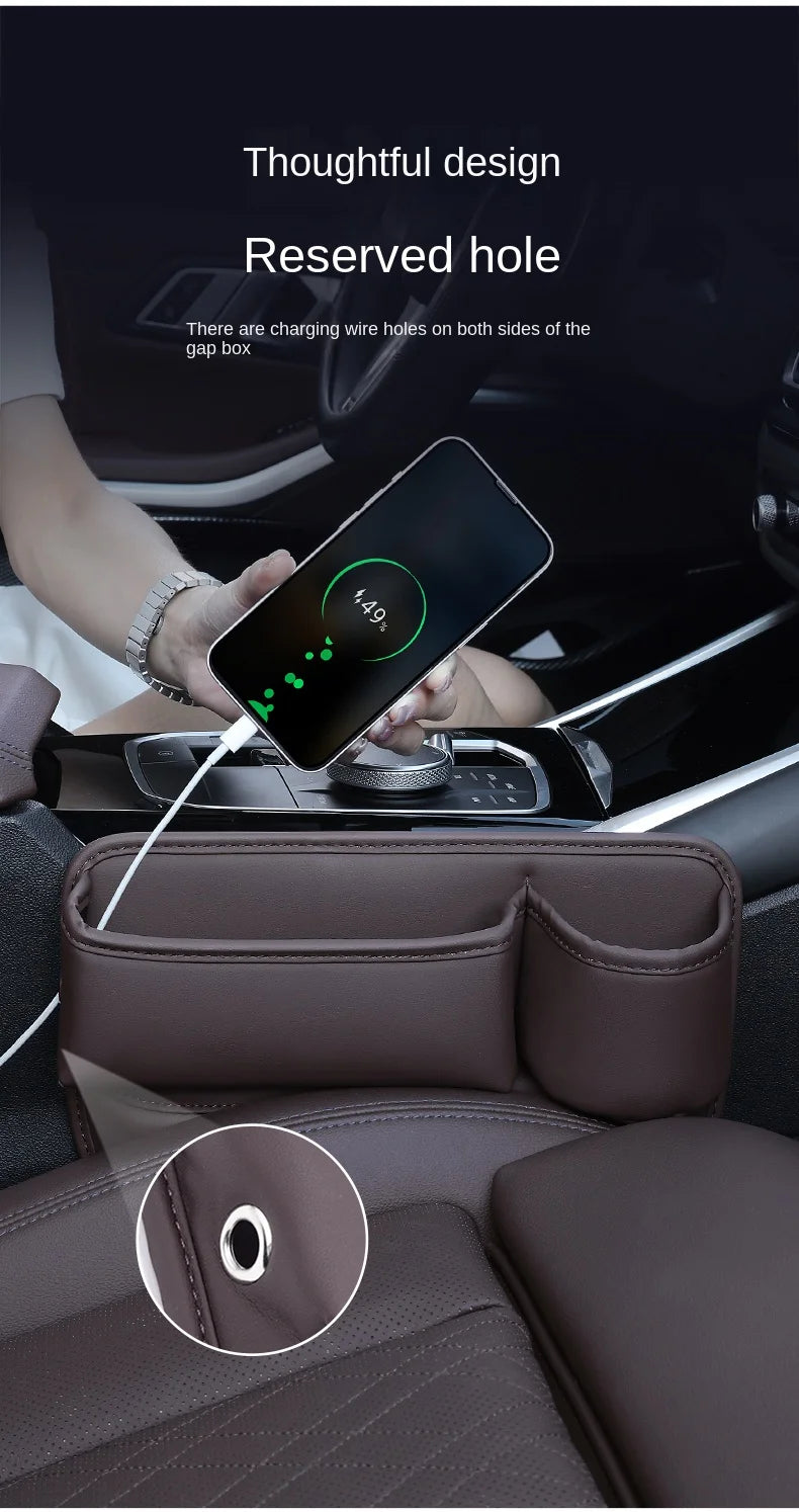 Leather Car Seat Gap Organizer – Multifunctional Crevice Filler with Cup Holder & Side Storage Pocket for Car Interior