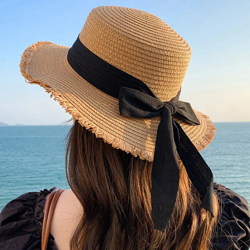 Bow Straw Hat for Women – Wide Brim Sun Visor Cap for Beach, Summer Vacation & Outdoor Sun Protection