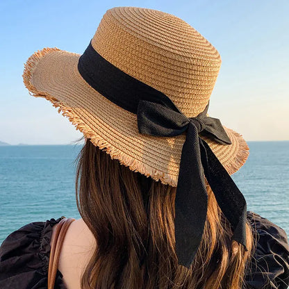 Bow Straw Hat for Women – Wide Brim Sun Visor Cap for Beach, Summer Vacation & Outdoor Sun Protection