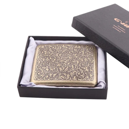 Vintage Metal Cigarette Case with Gift Box - 20-Piece Tobacco Holder, Pocket Storage & Smoking Accessory