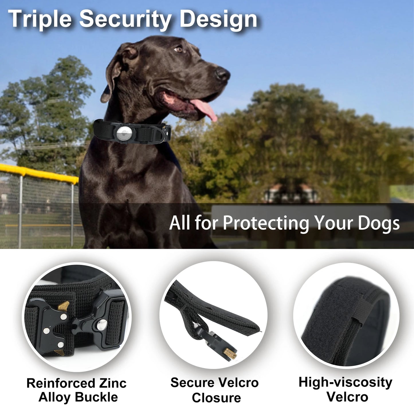 AirTag Tactical Dog Collar with Handle: Military-Grade Collar for Large and Medium Dogs - Features Metal Buckle for Extra Security