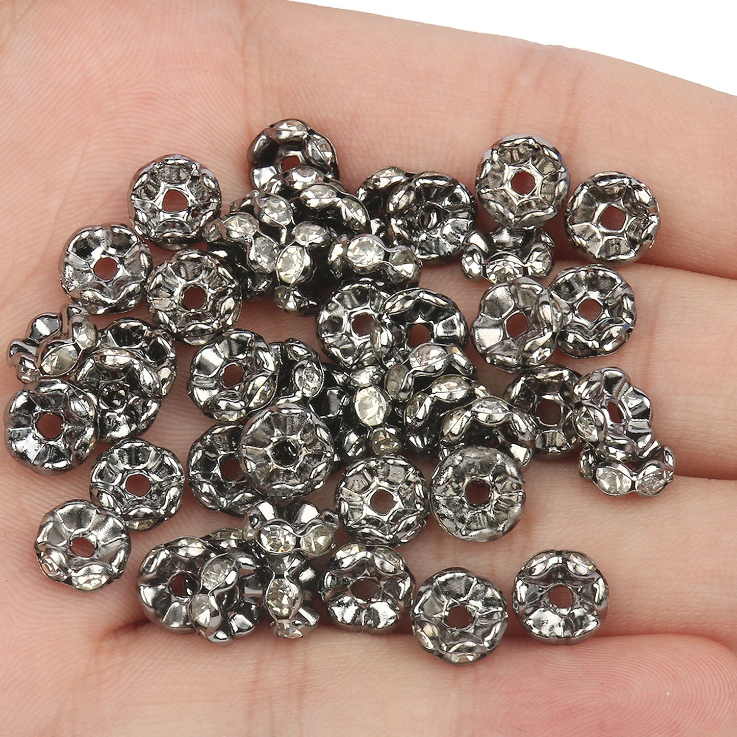 50PCS Rhinestone Spacer Beads Set – Multi-Color Crystal Rondelle Metal Beads for DIY Jewelry & Bracelet Making