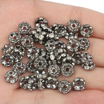 50PCS Rhinestone Spacer Beads Set – Multi-Color Crystal Rondelle Metal Beads for DIY Jewelry & Bracelet Making
