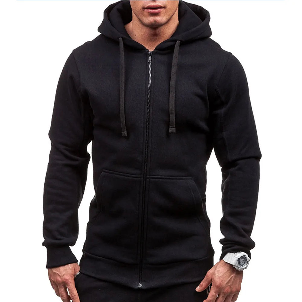 Men’s Casual Zip Hoodie – Solid Color Hooded Sweatshirt Jacket Cardigan for Spring & Autumn