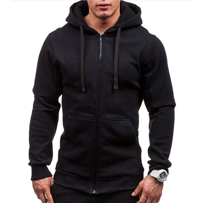 Men’s Casual Zip Hoodie – Solid Color Hooded Sweatshirt Jacket Cardigan for Spring & Autumn