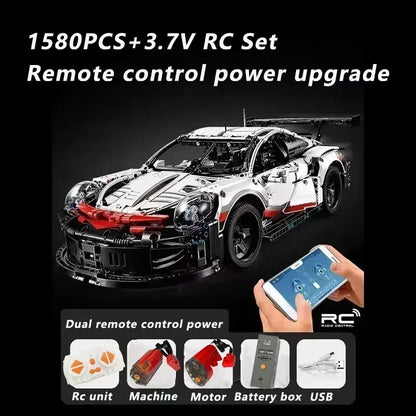 911RSR 1580PCS RC Racing Car Building Set – Technical Model with LED Lights, MOC Bricks Adult Toy Gift