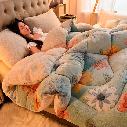 Plush Winter Lamb Velvet Quilt – Thickened Cotton, Double-Sided Warm Lamb Wool Blanket for Single & Double Beds