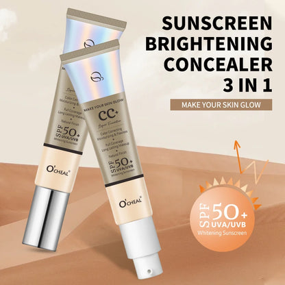 Ocheal CC Cream Foundation 30g SPF 50+ – Waterproof Moisturizing Concealer, Long-Lasting Brightening Makeup Primer with Sunscreen