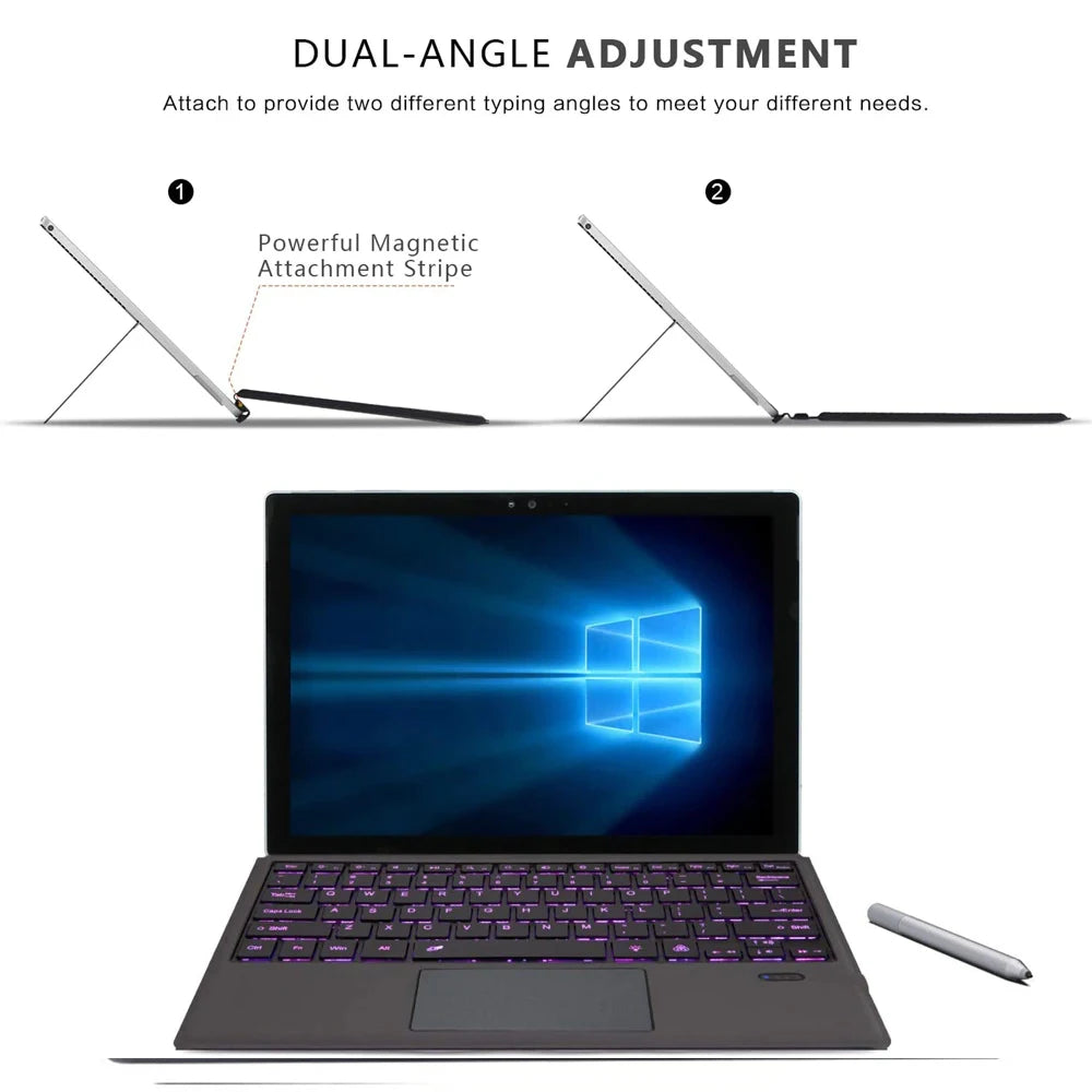 Backlit Bluetooth Keyboard with Trackpad – Wireless Teclado for Microsoft Surface Pro 3–11/X