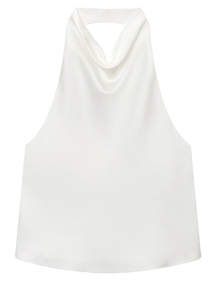 Women's Satin Halter Corset Top – Backless Elegant Sexy Summer Tank Vest in Yellow Pink Black