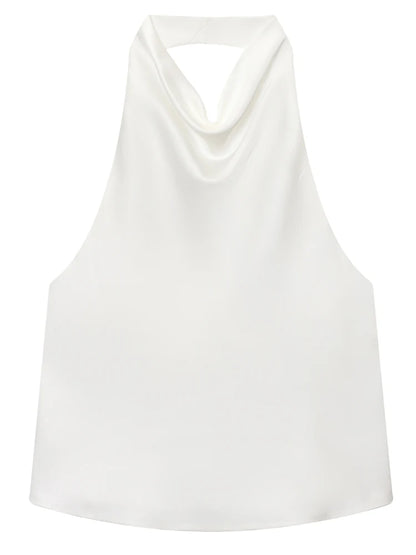 Women's Satin Halter Corset Top – Backless Elegant Sexy Summer Tank Vest in Yellow Pink Black