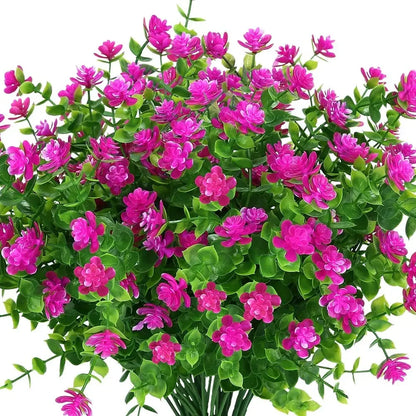 4 Bundles UV Resistant Artificial Plants – Faux Bushes Plastic Flowers for Outdoor Garden, Porch, Wedding & Farmhouse Decor
