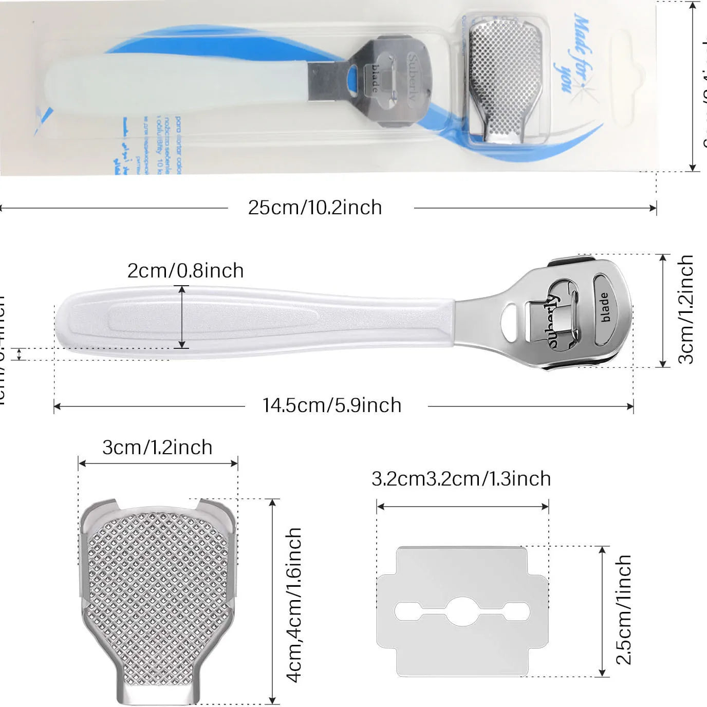 Foot Callus Shaver – Stainless Steel Heel & Hard Skin Remover with 10 Blades Pedicure Tool