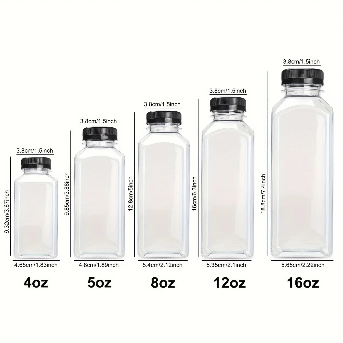 Clear Leak-Proof Juice Bottles - Portable Plastic Drink Containers for Smoothies, Milk, Homemade Beverages & Travel