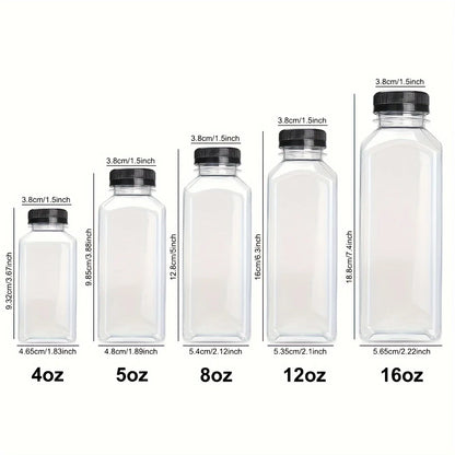Clear Leak-Proof Juice Bottles - Portable Plastic Drink Containers for Smoothies, Milk, Homemade Beverages & Travel