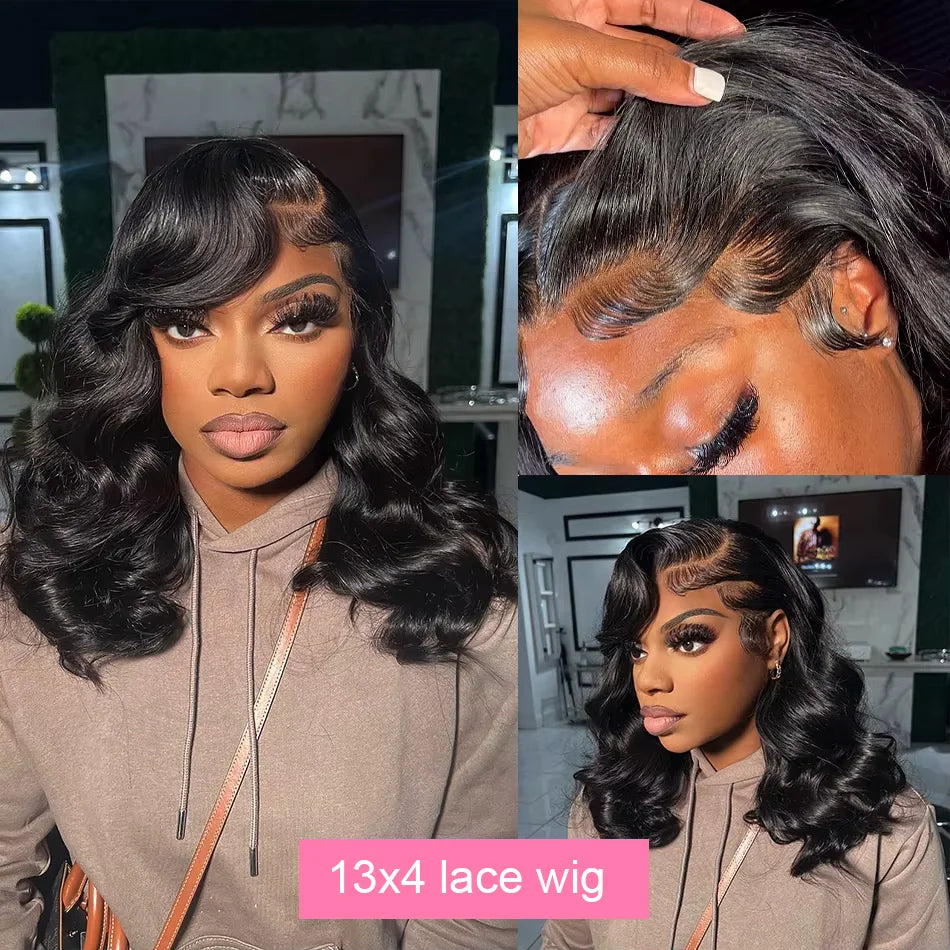 Brazilian Body Wave Short Bob Wig – 13x4/13x6 HD Transparent Lace Front, Pre-Plucked 5x5 High Density Human Hair Lace Frontal Wig