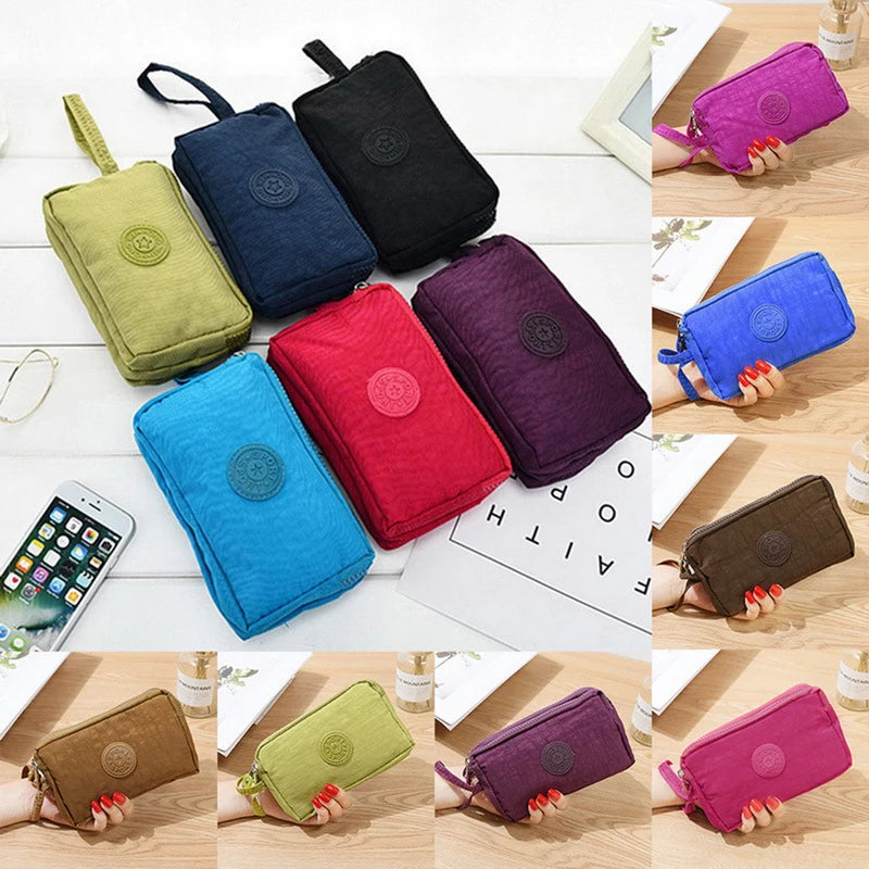 Large-Capacity Three-Zipper Wallet & Handbag – Retro Mobile Phone Bag & Portable Fashion Storage for Women & Students