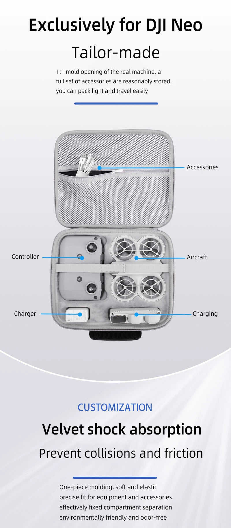 Carrying Case for DJI NEO Drone – Hard PU Waterproof Travel Case for Fly More Combo & Accessories