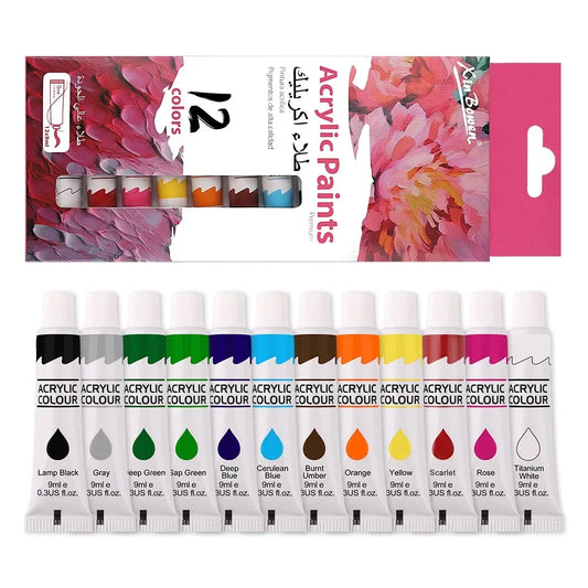 12-Color Acrylic Paint Set - 9ml Waterproof Art Supplies for Beginners, Canvas Painting, DIY Crafts & Creative Projects
