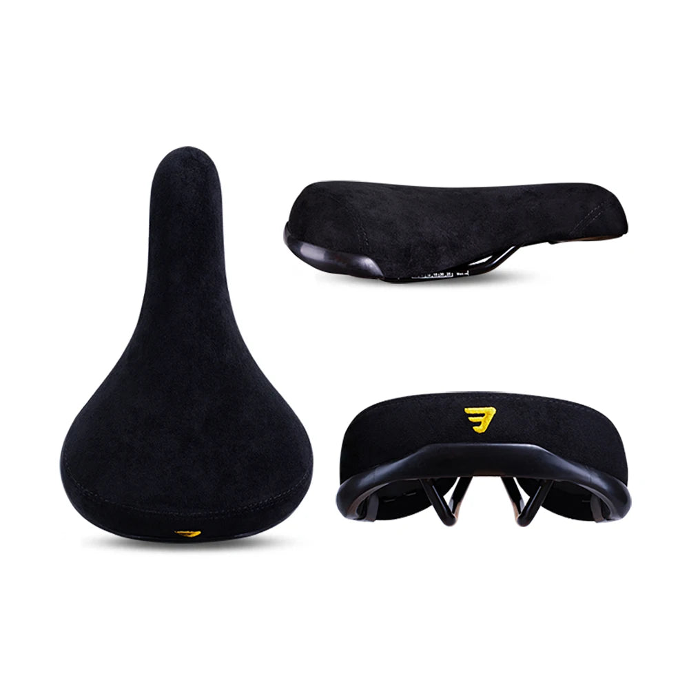 Funsea Bicycle Saddle - Black Wheelie Seat with Embroidered Logo, Flannelette Cover, 8mm Rail for Bikes
