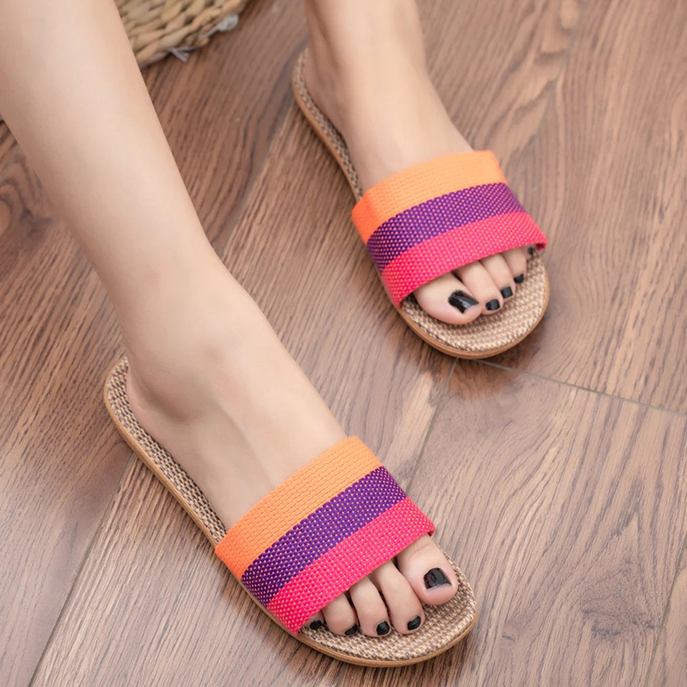 Women's Summer Linen Slippers – Lightweight EVA Flat Sandals, Casual Home Shoes