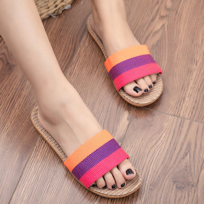 Women's Summer Linen Slippers – Lightweight EVA Flat Sandals, Casual Home Shoes