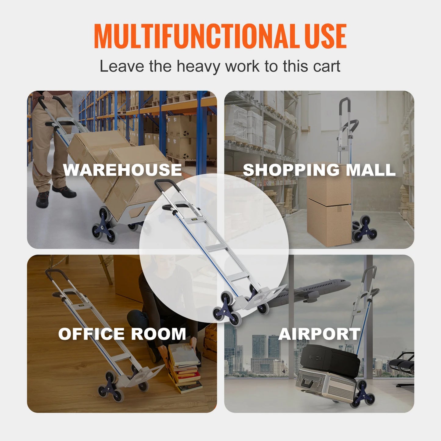 VEVOR Heavy Duty Stair Climbing Cart Trolley - Folding 550/375/220lbs Dual Handle Truck Frame for Warehouse & Airport Use   2/2