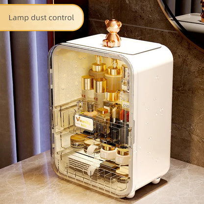 Light Luxury LED Mirror Cosmetics Storage Box - Dust Belt Drawer Skincare Organizer with Large Capacity for Vanity Table Home Storage