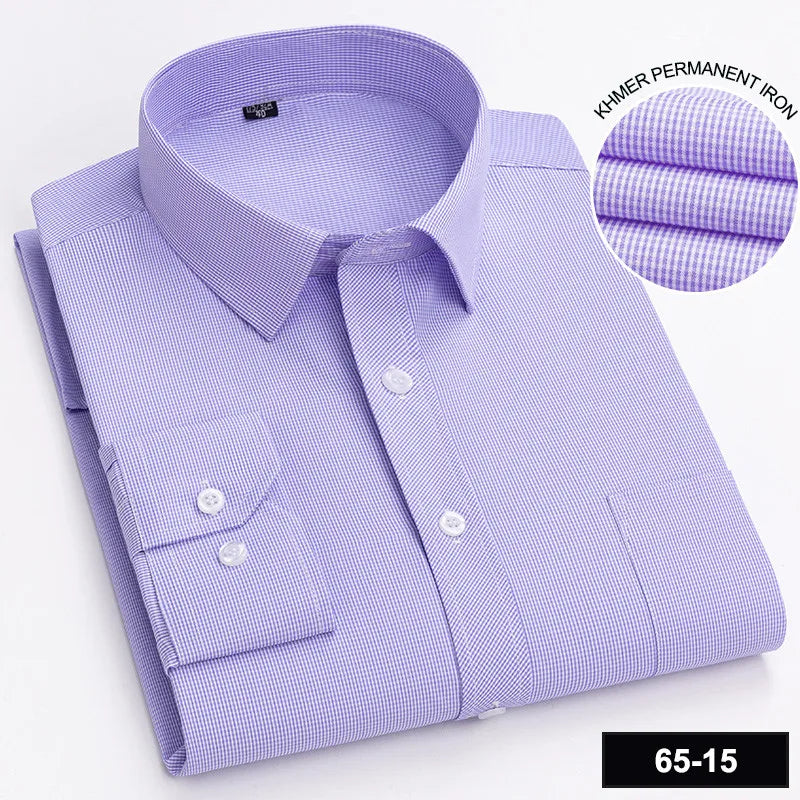 Men’s Plaid Stripe Long Sleeve Shirt - Casual Business Formal Office Shirt with Single Pocket for All Seasons