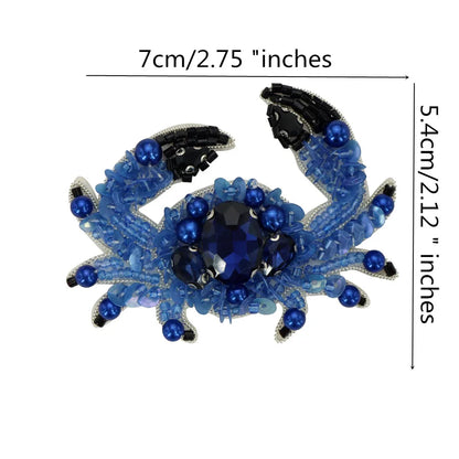 Marine Series Rhinestone Patches - Handmade Shell Starfish Seahorse Leaf Beaded Sewing Appliques for DIY Clothing