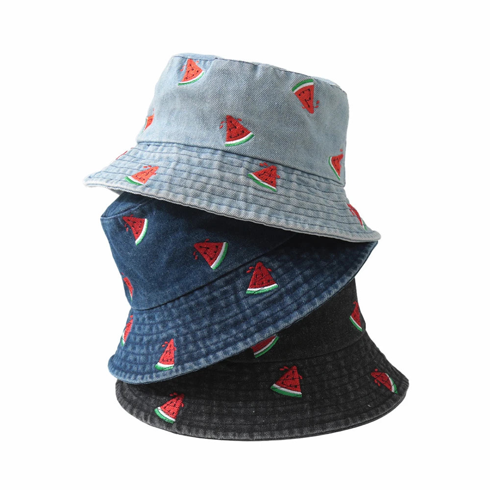 Embroidered Denim Bucket Hat – Summer Beach Fisherman Sun Hat for Men & Women | Cute Travel Cotton Sun Protection Cap, Wholesale Style