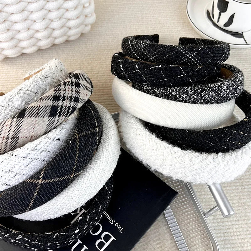 Autumn/Winter Black & White Plaid Headband – Sponge Wide Hair Band, Elegant Hair Hoop for Women & Girls, Fashion Hair Accessories