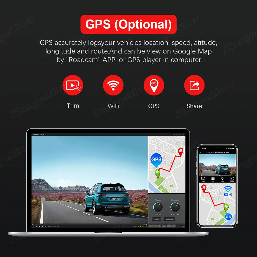 4K 2160P Dual Lens Car DVR – WIFI GPS Logger, Novatek 96663 Chip, Sony Sensor, Night Vision Dash Cam Recorder D30H