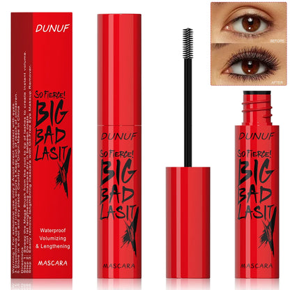 DUNUF Long Lasting Waterproof Mascara - Curling, Thickening & Smudge-Proof Eyelash Makeup for Beginners