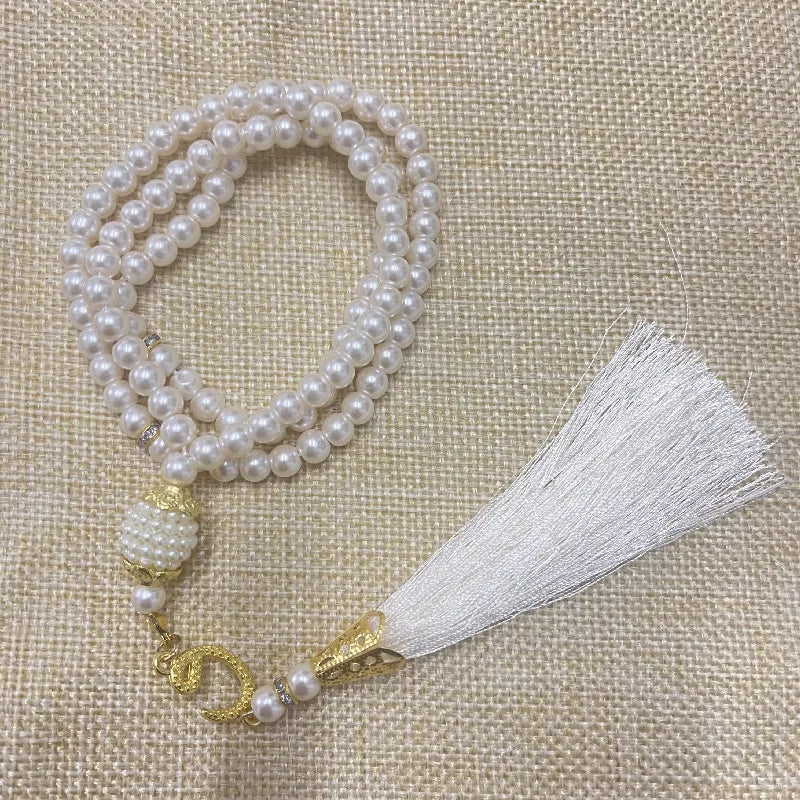 6mm 99pcs Glass Pearl Rosary Beads Bracelet – Turkish Style Islamic Muslim Prayer Tassel Jewelry for Women Gift Accessories