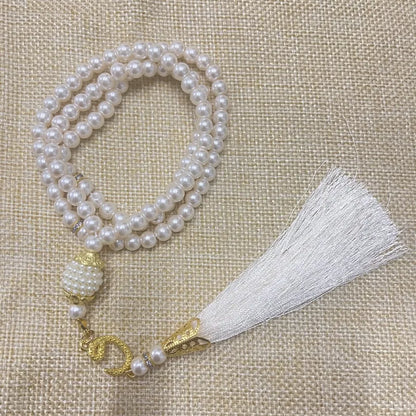 6mm 99pcs Glass Pearl Rosary Beads Bracelet – Turkish Style Islamic Muslim Prayer Tassel Jewelry for Women Gift Accessories
