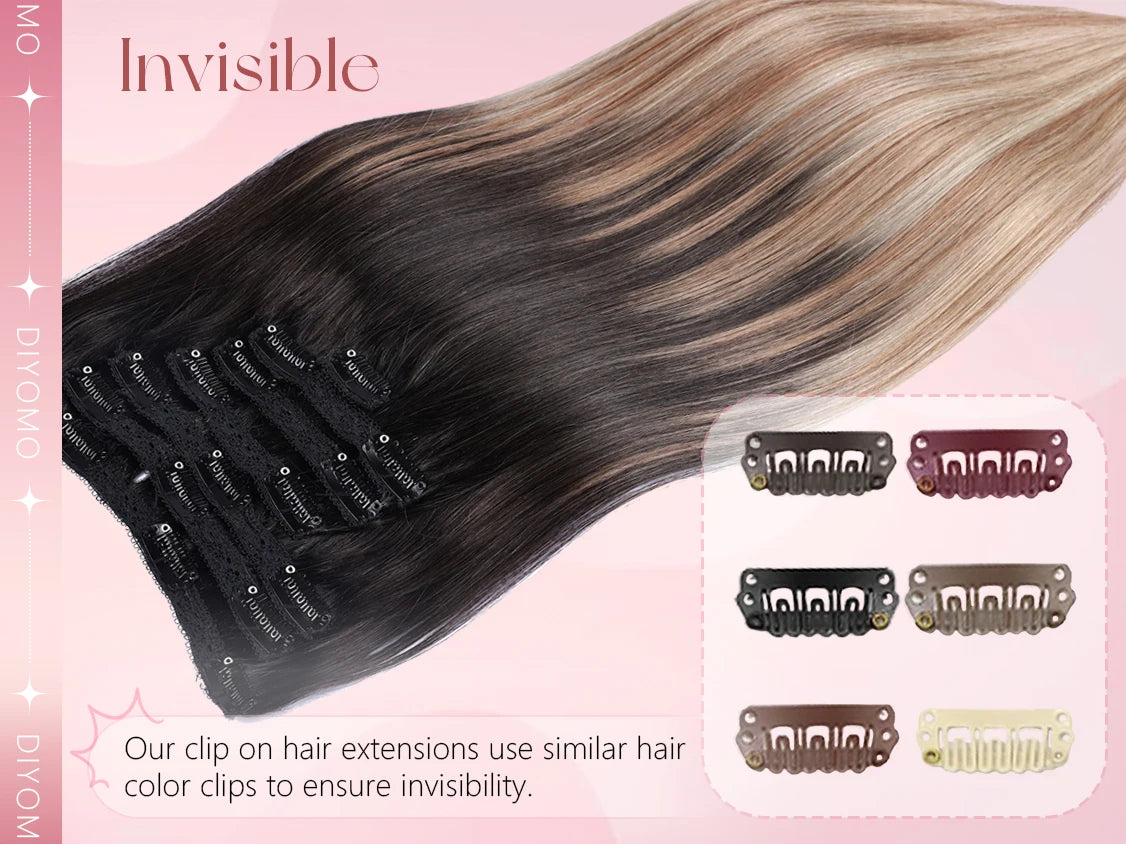 Natural Black Straight Human Hair Extensions - 7-Piece PU Clip-In Invisible Weft Set 116g