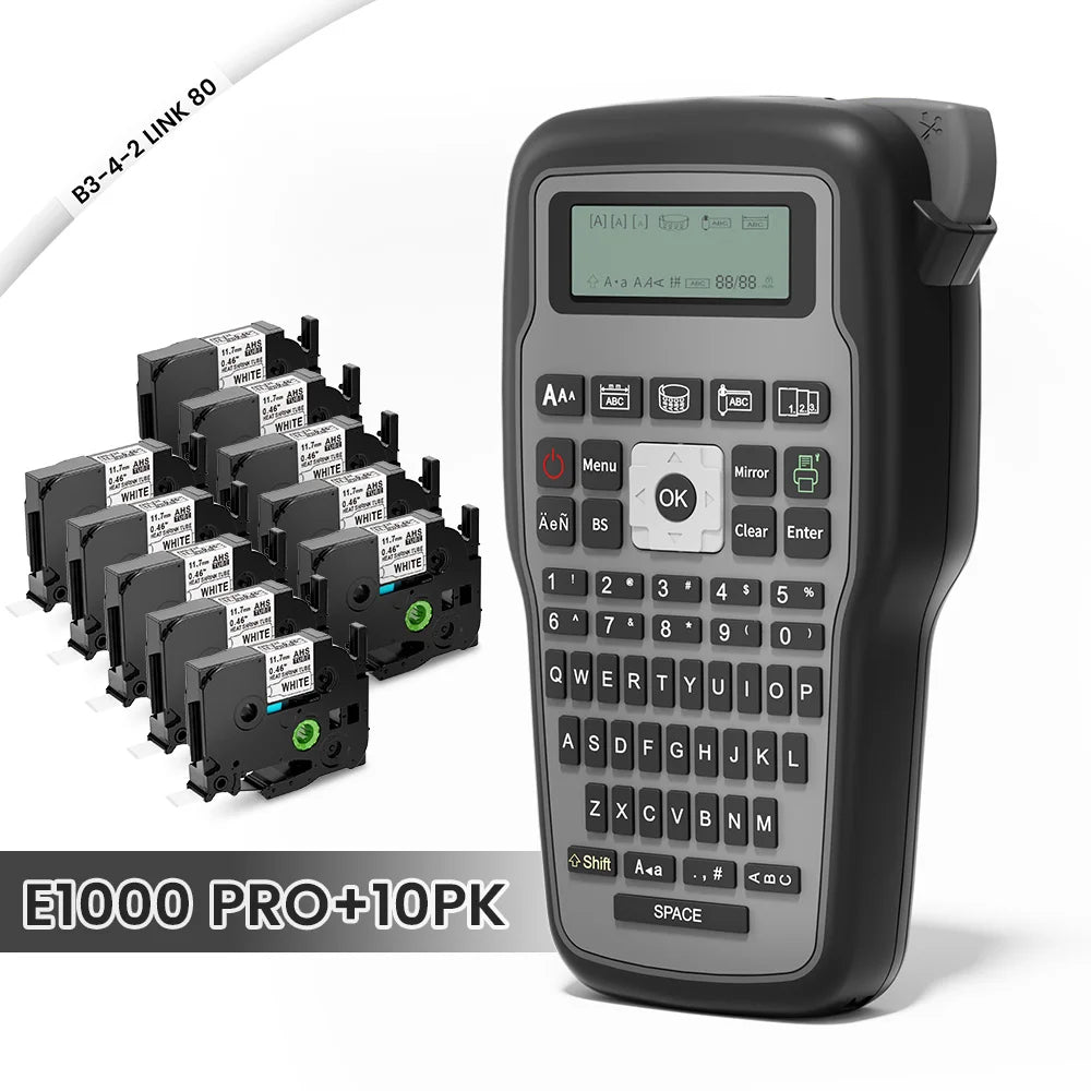 E1000 PRO Industrial Label Printer - Portable Heat Shrink Tube Printer Compatible with Brother HSE-231 and HSE-631 for Cable Marking